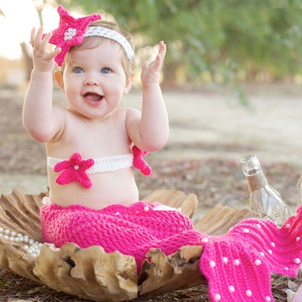 Crochet Pink Mermaid 🧜‍♀️ costume outfit photo prop